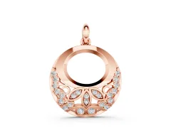 Round Diamond Leaf Filigree Pendant Set in Rose gold with Pavé Setting