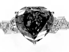 Fancy Black Heart Cut Diamond Ring Set in Silver with Scattered Round Accents
