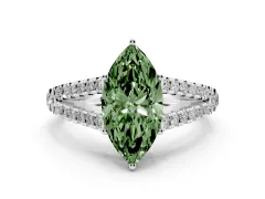 Fancy Green Marquise Cut Diamond Split Shank Pavé Engagement Ring Set in Silver with Prong-Held Center Stone