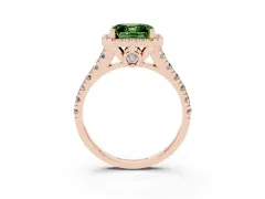 Fancy Green Asscher Cut Diamond Halo Engagement Ring Set in Rose gold with Pavé Band and Prong-Set Center
