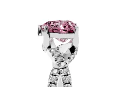 Fancy Pink Heart Cut Diamond Twist Pavé Solitaire Engagement Ring Set in Silver with Prong Setting