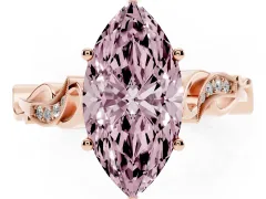 Fancy Pink Marquise Cut Diamond Vine Band Solitaire Ring Set in Rose gold with Milgrain Prong Setting