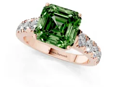 Fancy Green Asscher Cut Diamond Solitaire Ring Set in Rose gold with Cut-Down Micro Pavé Band and Prong Setting
