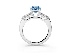 Fancy Blue Round Cut Diamond Five-Stone Prong Set Ring Set in Silver with Classic Band
