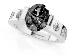Fancy Black Oval Cut Diamond Channel-Set Band Ring Set in Platinum with Bezel Prong Setting