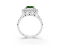 Fancy Green Asscher Cut Diamond Double Halo Ring Set in White gold with Pavé Split Shank and Prong Setting