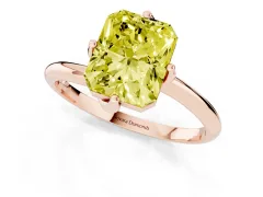 Fancy Yellow Radiant Cut Diamond Solitaire Engagement Ring Set in Rose gold with Classic Plain Band