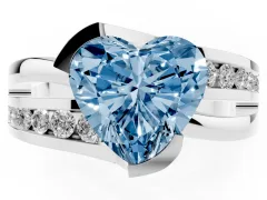 Fancy Blue Heart Cut Diamond Solitaire Ring Set in White gold with Channel Set Split Shank and Tension Prongs