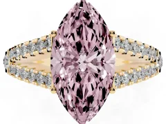 Fancy Pink Marquise Cut Diamond Split Shank Pavé Engagement Ring Set in Yellow gold with Prong-Held Center Stone