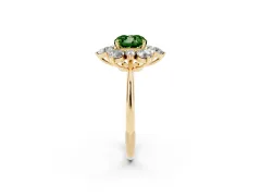 Fancy Green Cushion Cut Diamond Cluster Halo Ring Set in Yellow gold with Solitaire Band and Prong Setting
