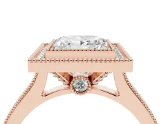 Princess Cut Diamond Halo Milgrain Pavé Band Ring Set in Rose gold with Prong Setting