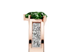 Fancy Green Heart Cut Diamond Solitaire Ring Set in Rose gold with Channel-Set Accent Stones and Prong Setting