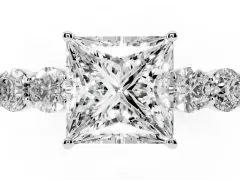 Princess Cut Diamond Five-Stone Prong Set Band Ring Set in Silver with Polished Band