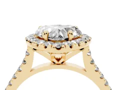 Heart Cut Diamond Cushion Halo Ring Set in Yellow gold with Pavé Band