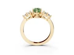 Fancy Green Marquise Cut Diamond Solitaire Ring Set in Yellow gold with Cluster Accents on Each Side
