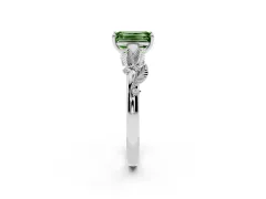 Fancy Green Emerald Cut Diamond Solitaire Ring Set in White gold with Leaf Motif Band