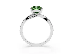Fancy Green Cushion Cut Diamond Twist Pavé Solitaire Engagement Ring Set in Platinum with Prong Setting