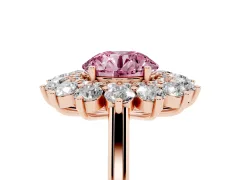 Fancy Pink Round Cut Diamond Floral Double Halo Ring Set in Rose gold with Round Petals