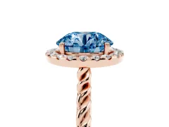 Fancy Blue Round Cut Diamond Halo Ring Set in Rose gold with Plain Twisted Band