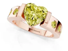 Fancy Yellow Heart Cut Diamond Channel-Set Band Ring Set in Rose gold with Bezel Prong Setting