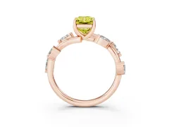 Fancy Yellow Radiant Cut Diamond Solitaire Ring Set in Rose gold with Twisted Marquise Accent Band