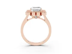Asscher Cut Diamond Cluster Halo Ring Set in Rose gold with Milgrain Bezel Accents and Plain Band