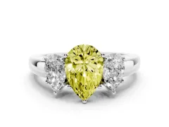 Fancy Yellow Pear Cut Diamond Three-Stone Ring Set in Silver with Bold Center and Classic Band