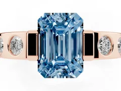 Fancy Blue Emerald Cut Diamond Channel-Set Band Ring Set in Rose gold with Bezel Prong Setting