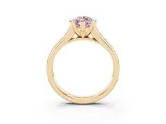 Fancy Pink Marquise Cut Diamond Bezel-Set Solitaire Ring Set in Yellow gold with Channel-Set Band
