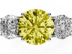 Fancy Yellow Round Cut Diamond Three-Stone Engagement Ring Set in Silver with Milgrain Pavé Band