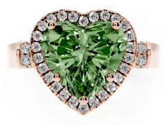 Fancy Green Heart Cut Diamond Halo Ring Set in Rose gold with Twist Band and Pavé Accents