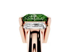 Fancy Green Radiant Cut Diamond Three-Stone Channel Set Ring Set in Rose gold with Smooth Polished Band