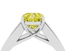 Fancy Yellow Cushion Cut Diamond Solitaire Ring Set in Silver with Channel-Set Accent Stones and Prong Setting