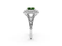 Fancy Green Asscher Cut Diamond Double Halo Ring Set in Platinum with Pavé Split Shank and Prong Setting