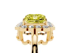 Fancy Yellow Princess Cut Diamond Halo Cluster Engagement Ring Set in Yellow gold with Solitaire Band and Prong Setting
