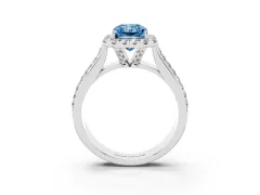 Fancy Blue Radiant Cut Diamond Halo Ring Set in Silver with Pavé Band and Raised Center Setting