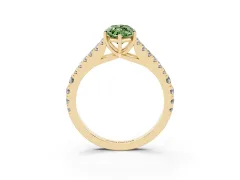 Fancy Green Marquise Cut Diamond Split Shank Pavé Engagement Ring Set in Yellow gold with Prong-Held Center Stone