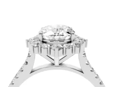 Oval Cut Diamond Halo Ring Set in Silver with Pavé Band and Prong Setting