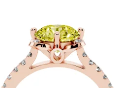 Fancy Yellow Round Cut Diamond Solitaire Ring Set in Rose gold with Pavé Band and Floral Prong Setting