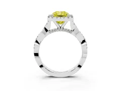 Fancy Yellow Radiant Cut Diamond Halo Twist Band Solitaire Ring Set in White gold with Prong Setting