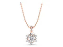 Round Brilliant Cluster Diamond Pendant Set in Rose gold with Floral Prong Setting