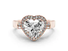 Heart Cut Diamond Halo Ring Set in Rose gold with Twist Band and Pavé Accents