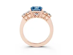 Fancy Blue Asscher Cut Diamond Five-Stone Prong Set Band Ring Set in Rose gold with Polished Band
