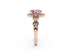 Fancy Pink Oval Cut Diamond Solitaire Ring Set in Rose gold with Milgrain Pavé Heart Band