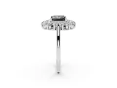 Fancy Black Princess Cut Diamond Floral Double Halo Ring Set in Platinum with Round Petals