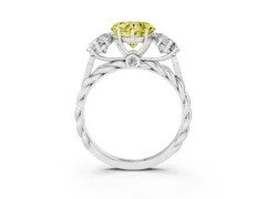 Fancy Yellow Heart Cut Diamond Three-Stone Ring Set in Silver with Braided Band