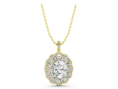 Oval Diamond Floral Halo Pendant Set in Yellow gold with Accent Halo