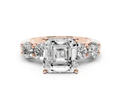 Asscher Cut Diamond Five-Stone Prong Set Ring Set in Rose gold with Classic Band