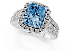 Fancy Blue Radiant Cut Diamond Halo Ring Set in Silver with Pavé Band and Raised Center Setting