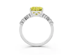 Fancy Yellow Radiant Cut Diamond Ring Set in Silver with Scattered Round Accents